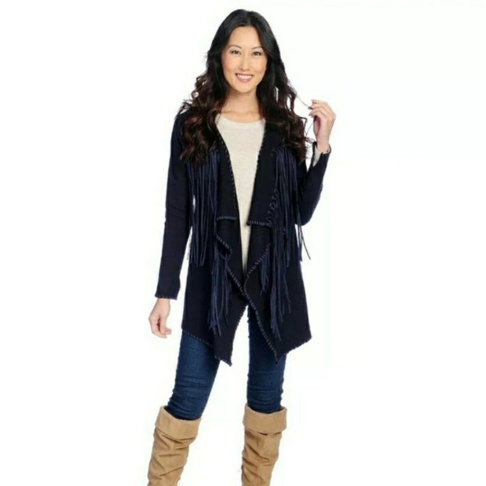 Kate & Mallory Cascade-Front  Black Cardigan Sweater - Size Small